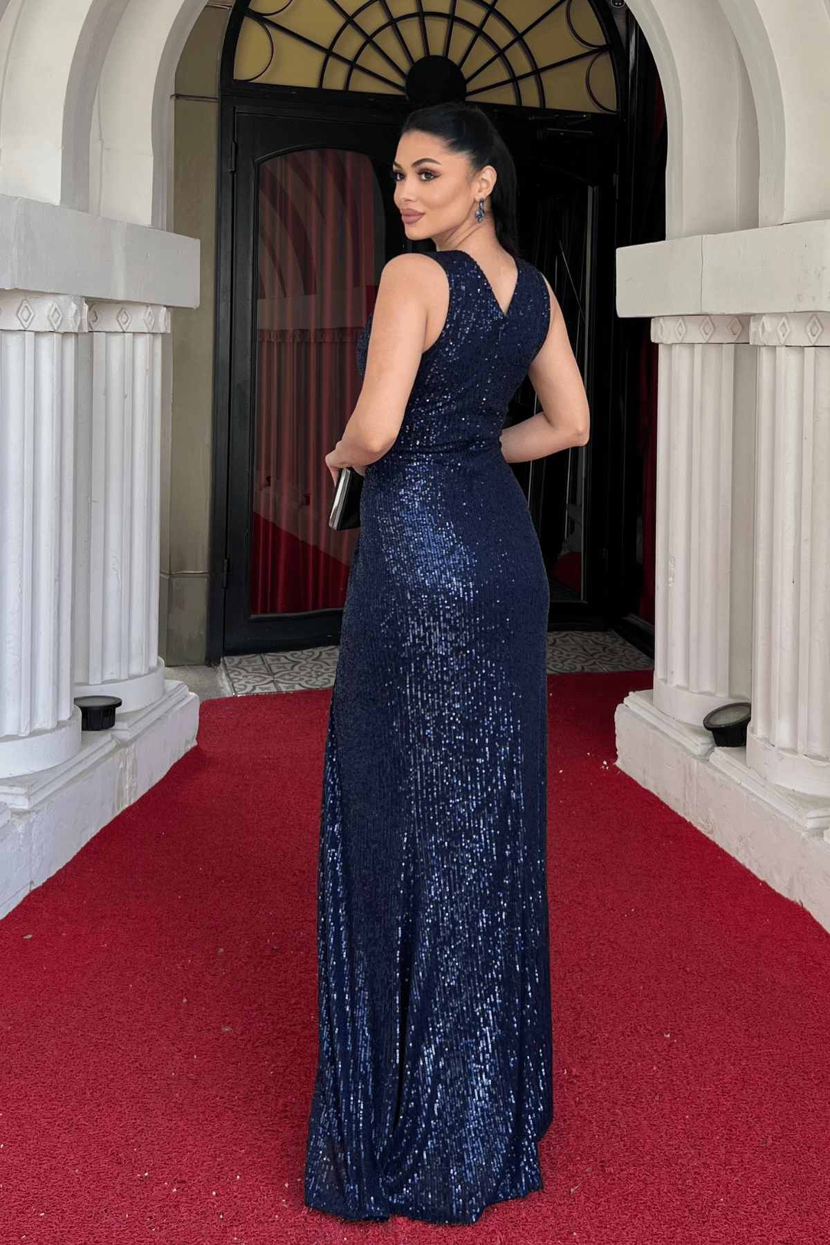 Pul Payet Kumaş Balık Abiye Elbise - LACİVERT