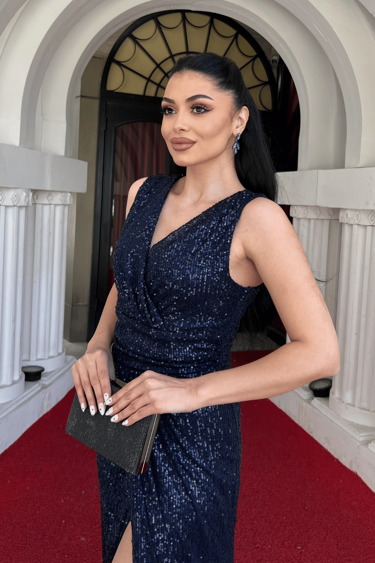 Pul Payet Kumaş Balık Abiye Elbise - LACİVERT