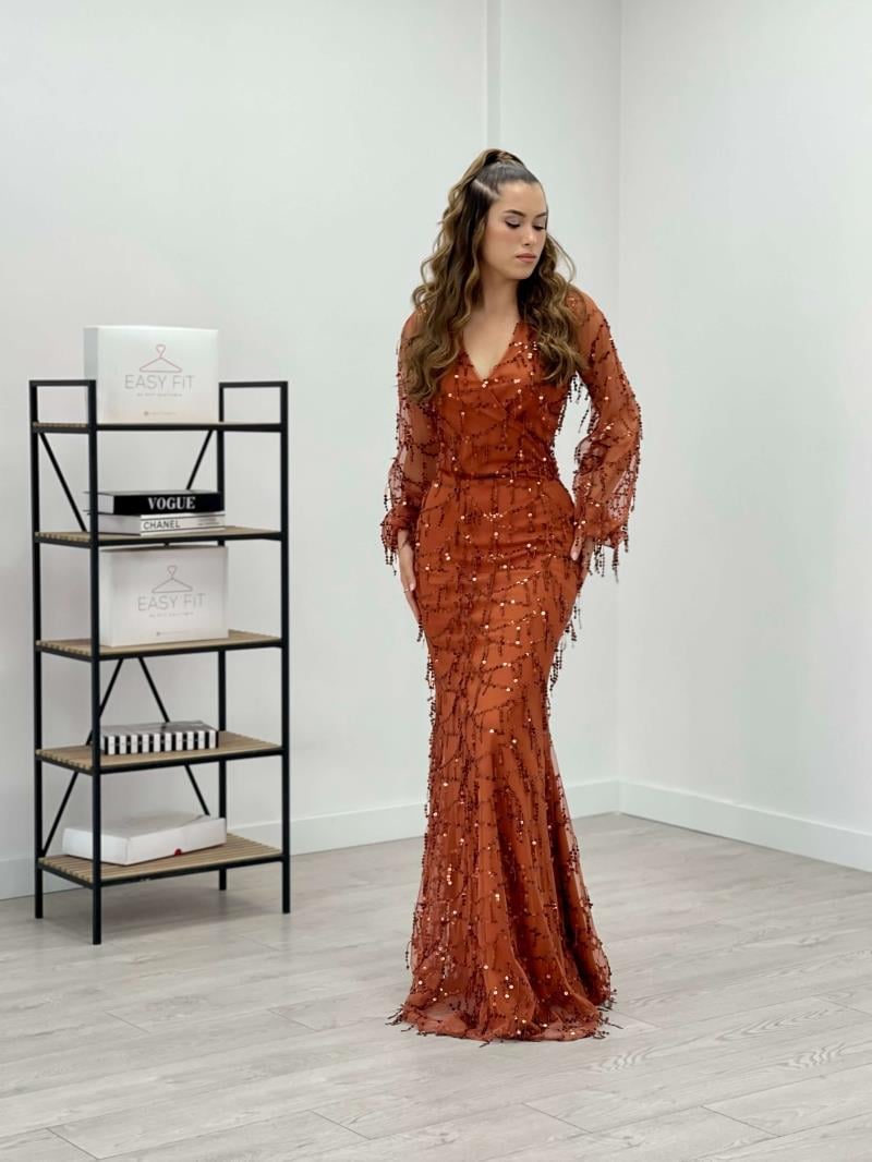 Sequin Fringed Design Dress Red