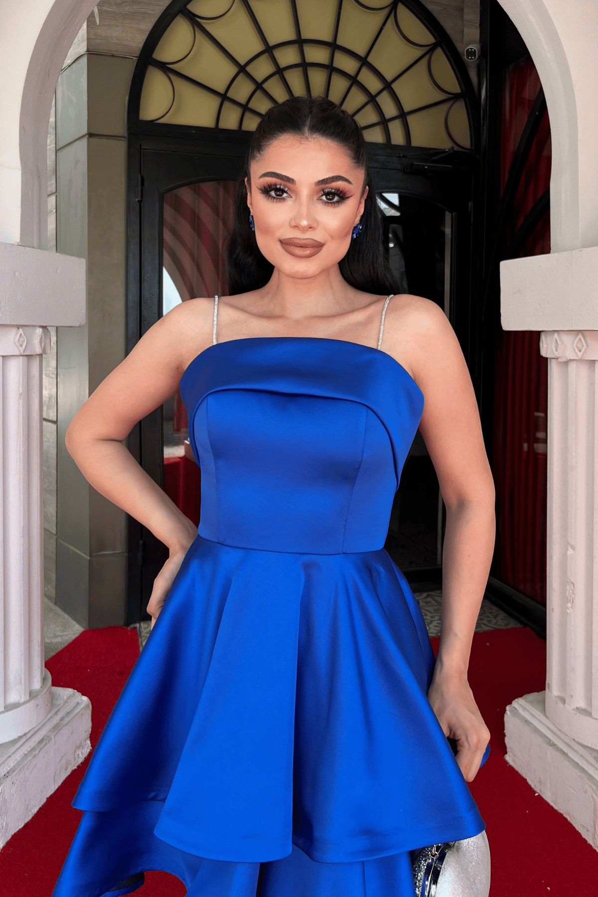 Saten Kumaş Askılı Mini Elbise - SAKS MAVİ