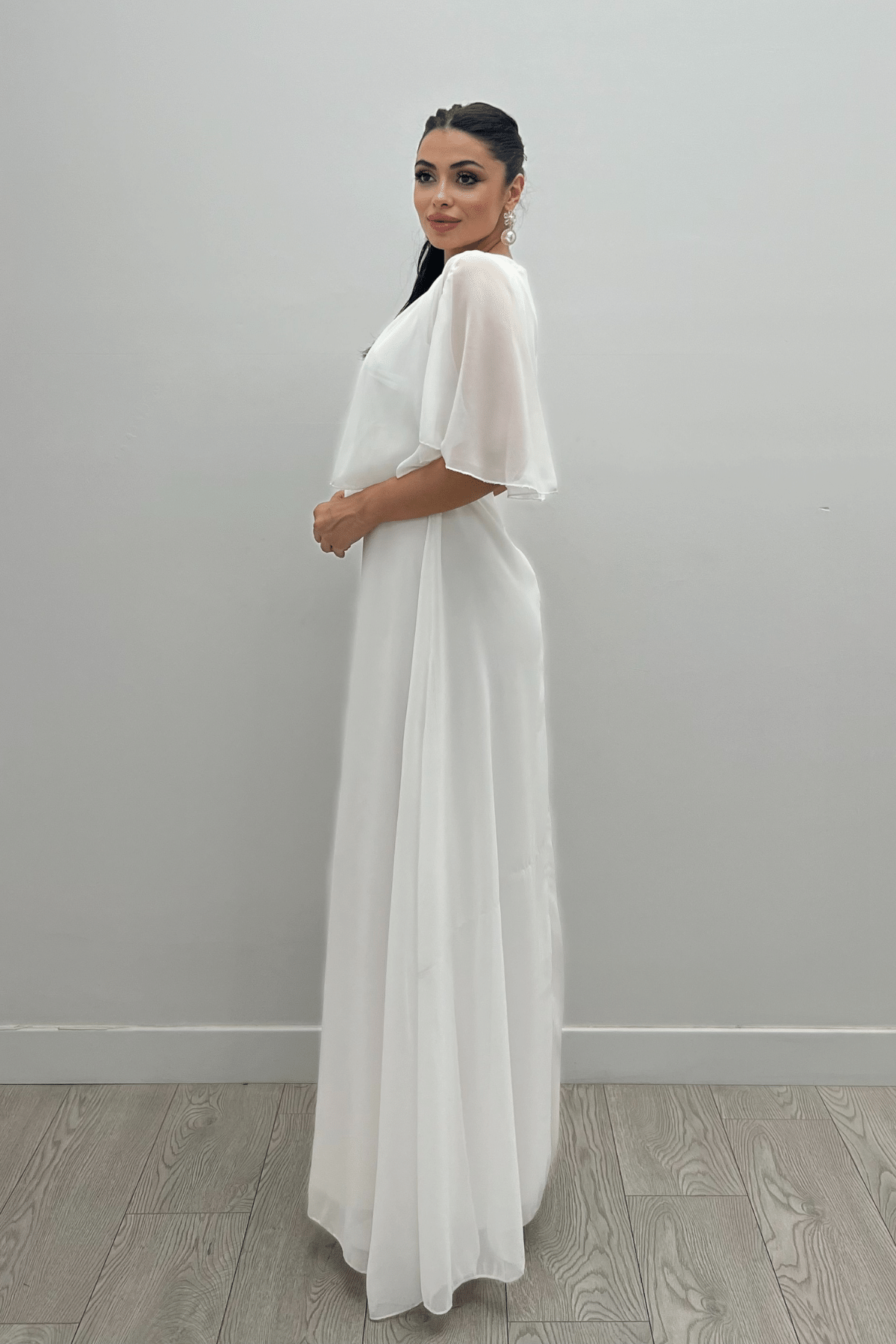 Şifon Kumaş Bolero Detaylı Elbise - BEYAZ