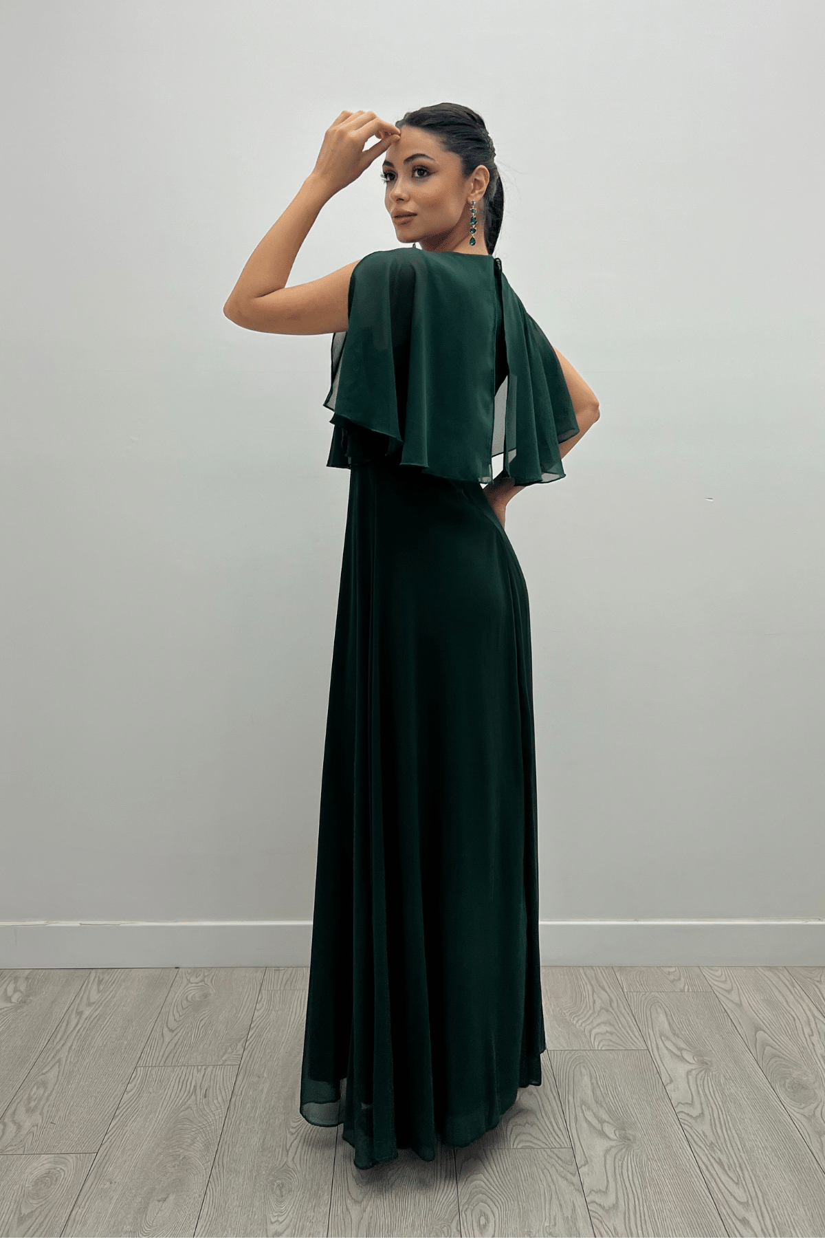 Şifon Kumaş Bolero Detaylı Elbise - ZÜMRÜT YEŞİL