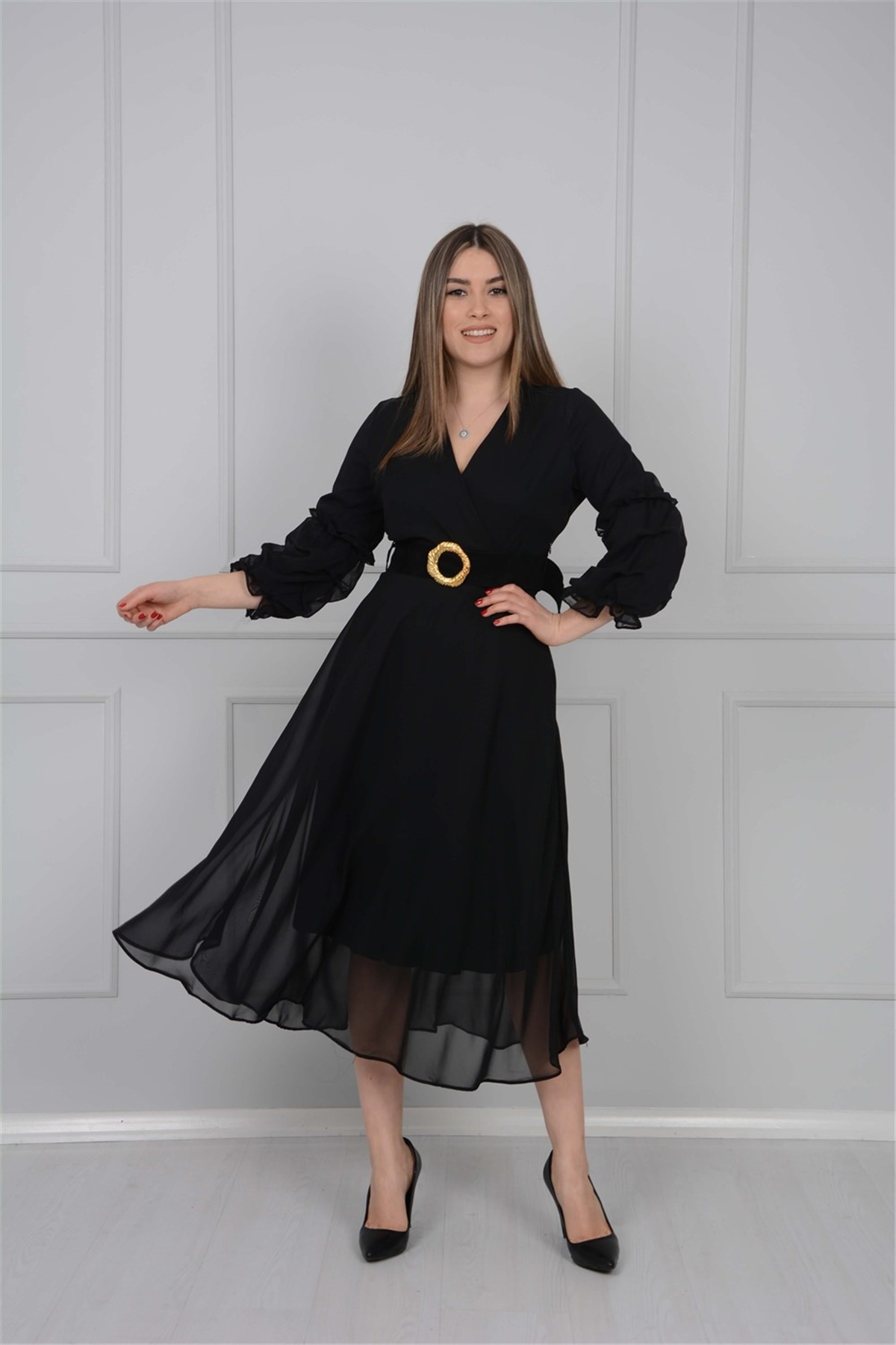 Şifon Siyah Elbise