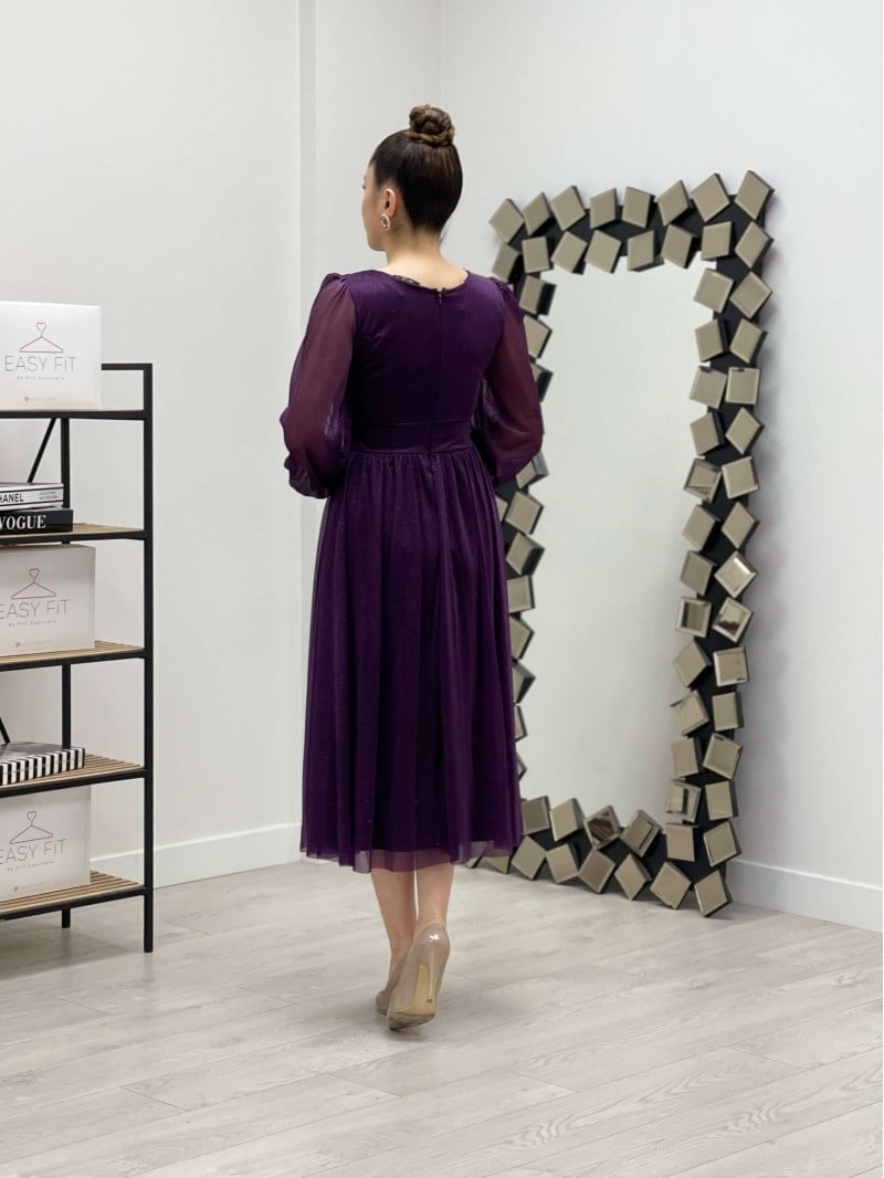 Sim Detaylı Midi Elbise - MOR