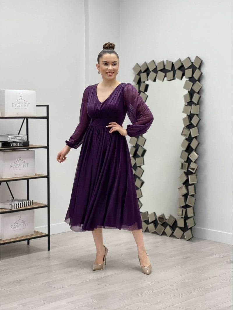 Sim Detaylı Midi Elbise - MOR