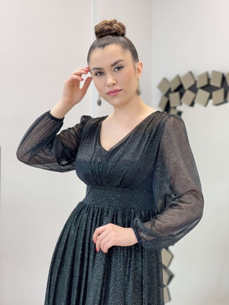 Sim Detaylı Midi Elbise - SİYAH