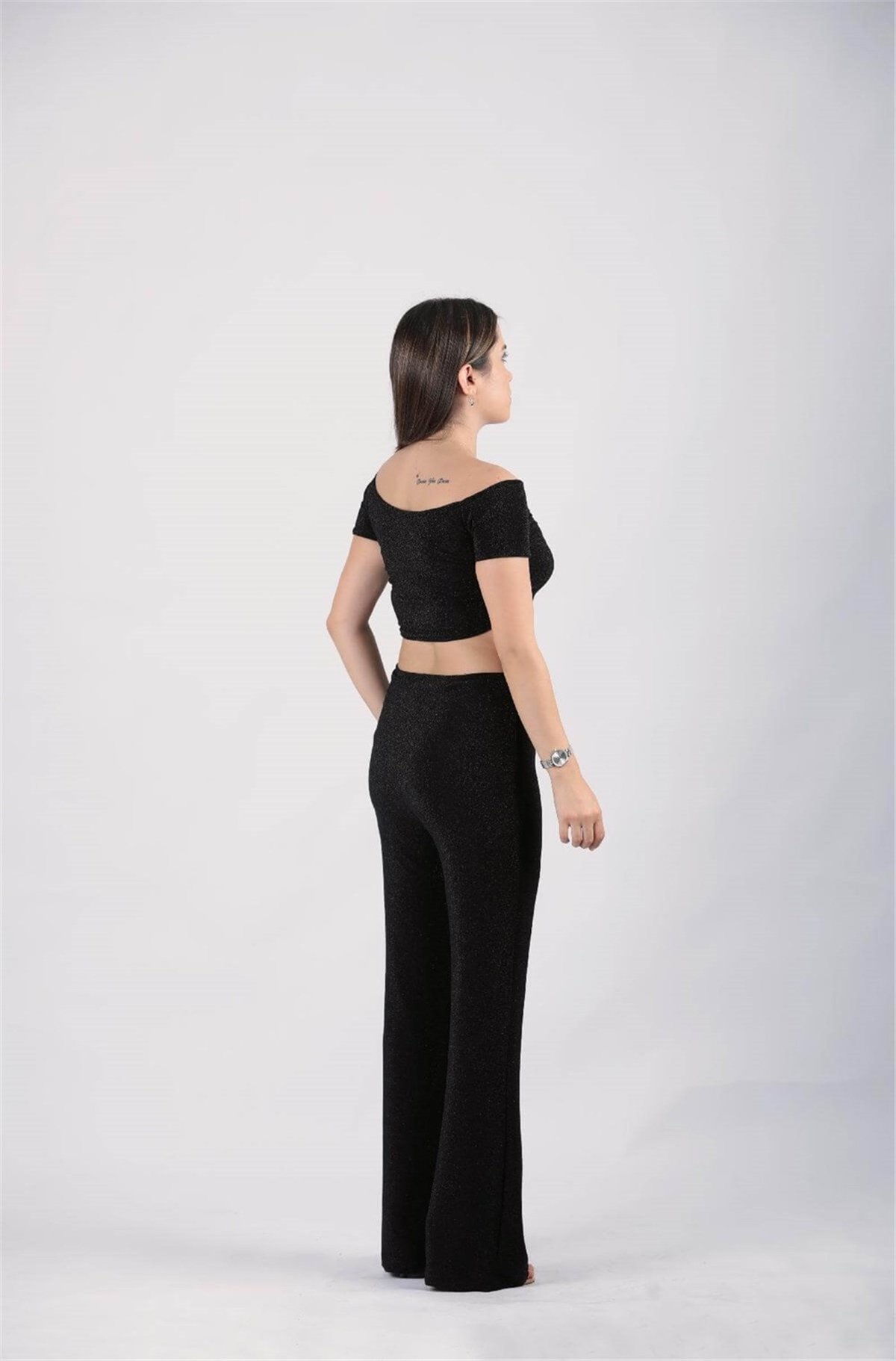 Simli Bustiyer Pantolon Takım -  Siyah