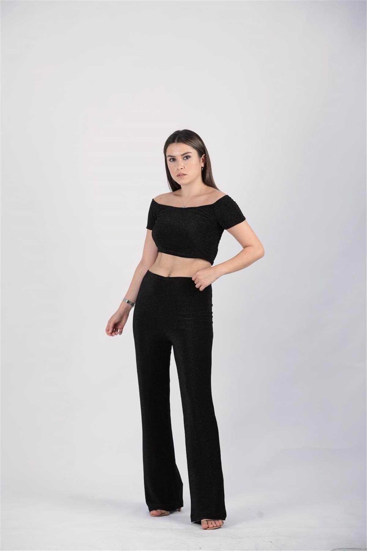 Simli Bustiyer Pantolon Takım -  Siyah