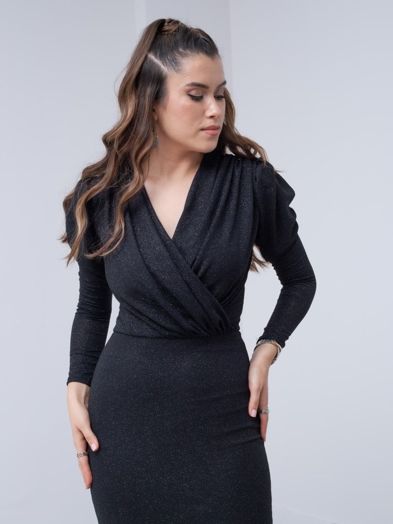 فستان ضيق لامع - الأسود