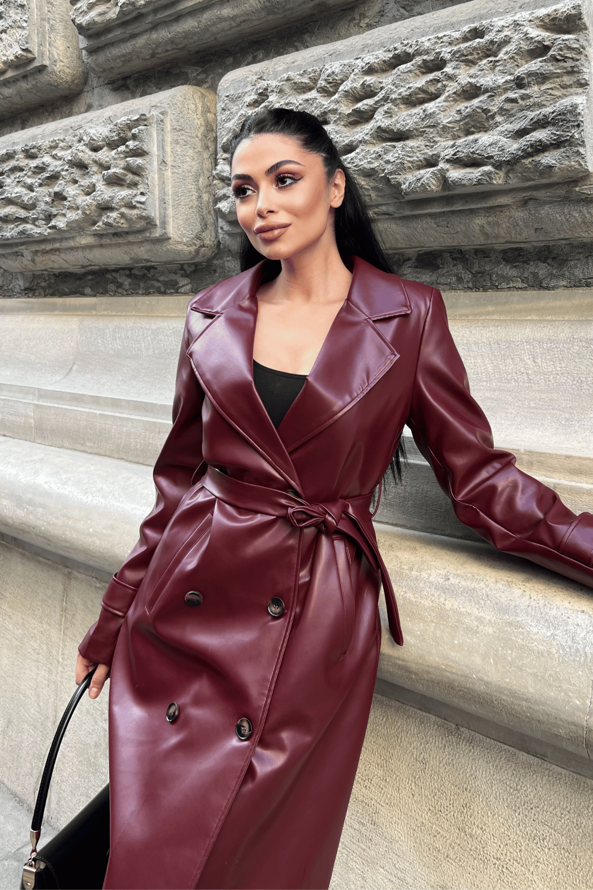 Suni Deri Kumaş Ceket - BORDO