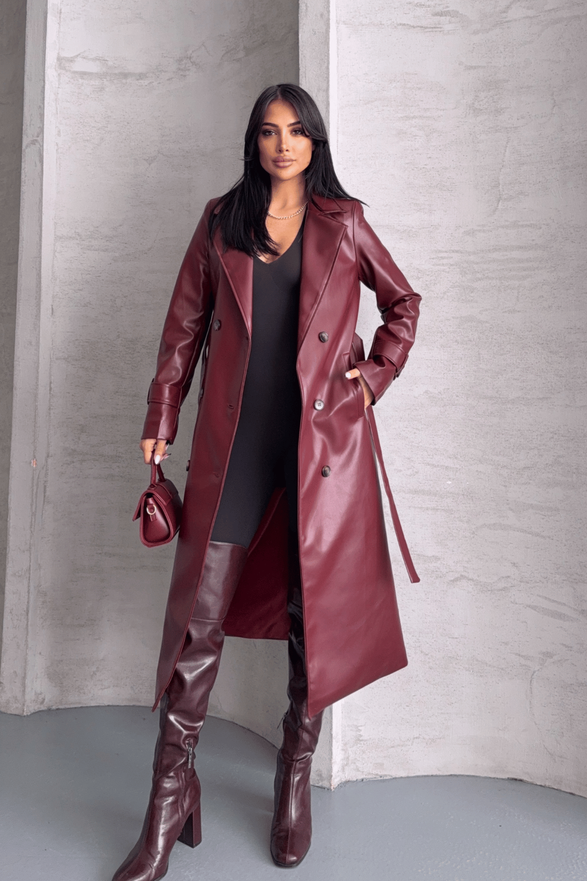 Suni Deri Kumaş Ceket - BORDO