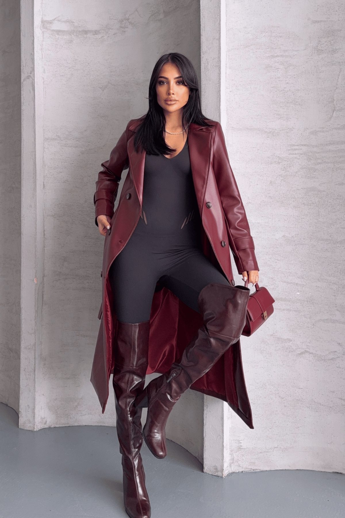 Suni Deri Kumaş Ceket - BORDO