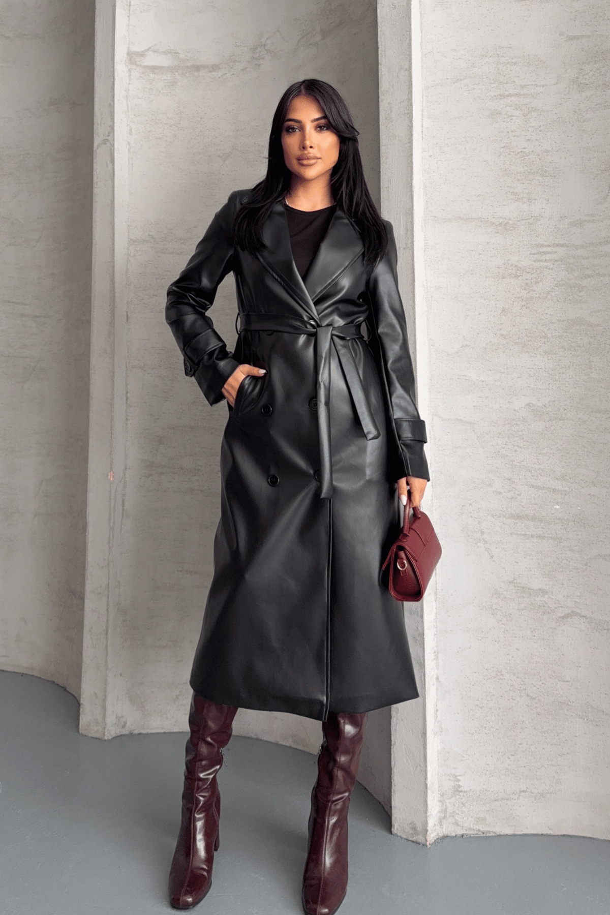 Suni Deri Kumaş Ceket - SİYAH