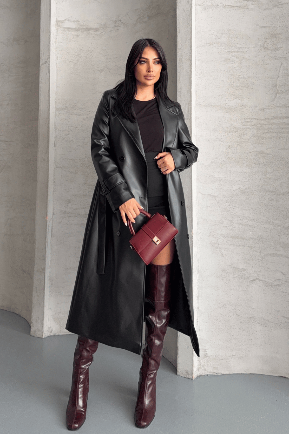 Suni Deri Kumaş Ceket - SİYAH