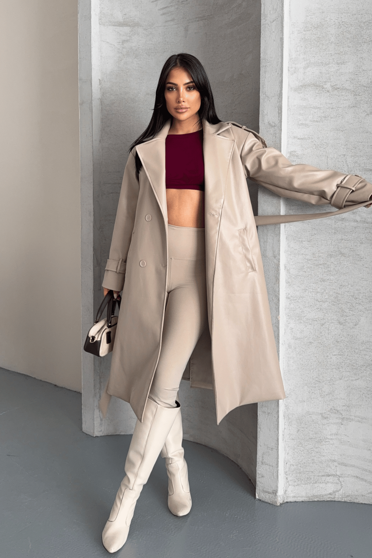 Suni Deri Kumaş Kısa Ceket - KREM