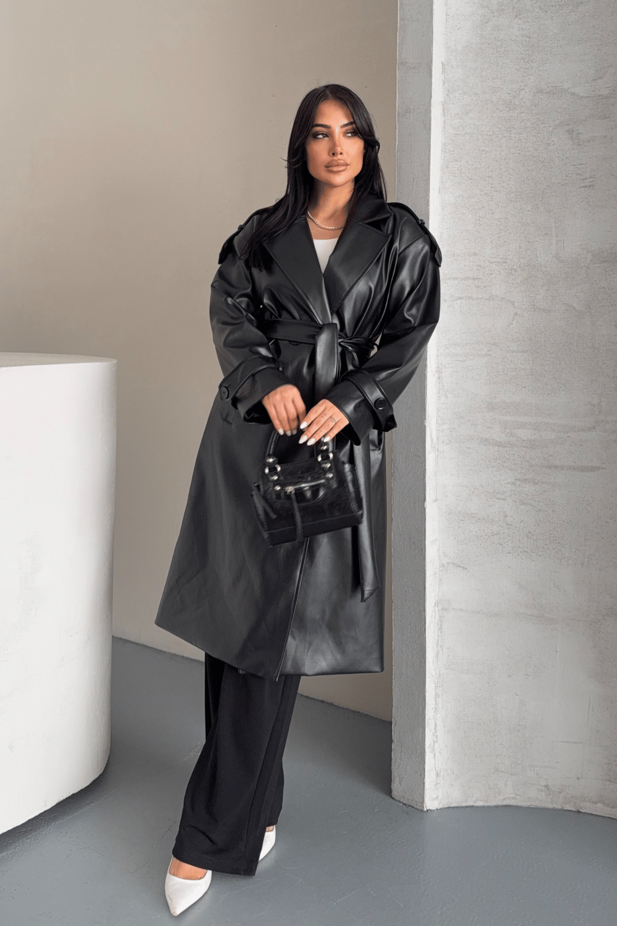 Suni Deri Kumaş Kısa Ceket - SİYAH