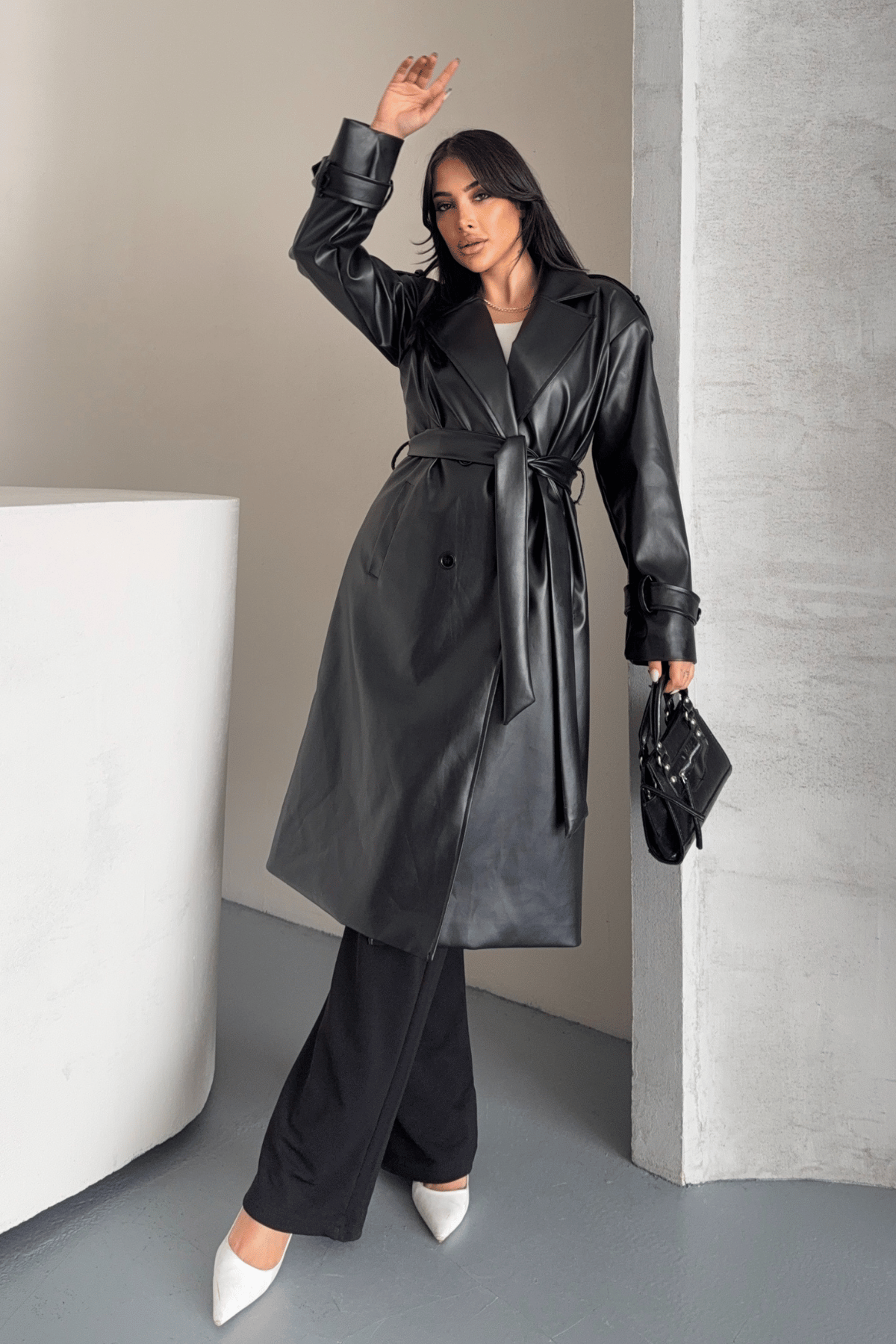 Suni Deri Kumaş Kısa Ceket - SİYAH