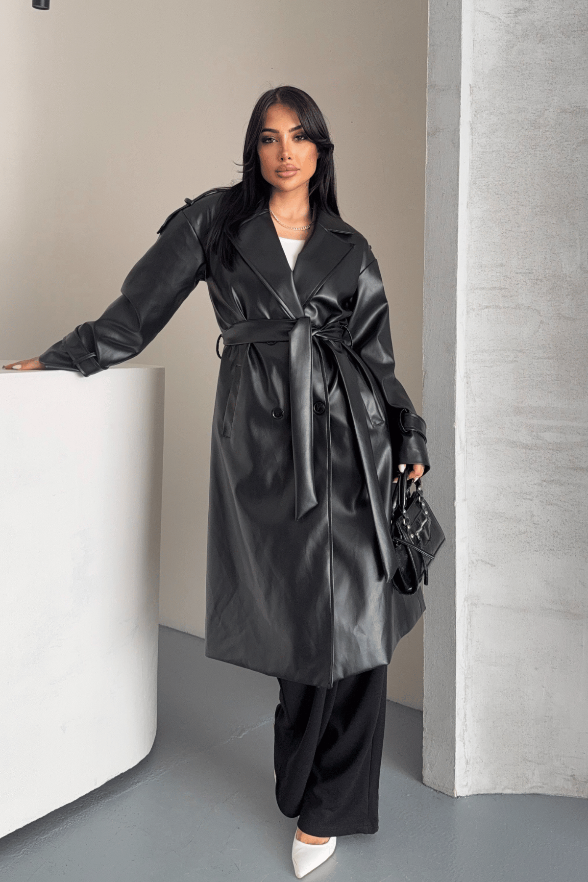 Suni Deri Kumaş Kısa Ceket - SİYAH