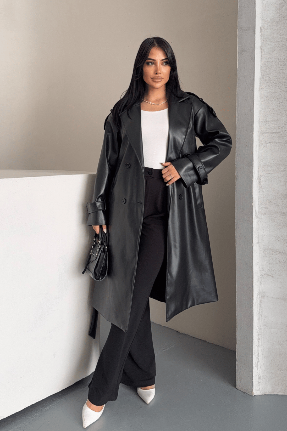 Suni Deri Kumaş Kısa Ceket - SİYAH