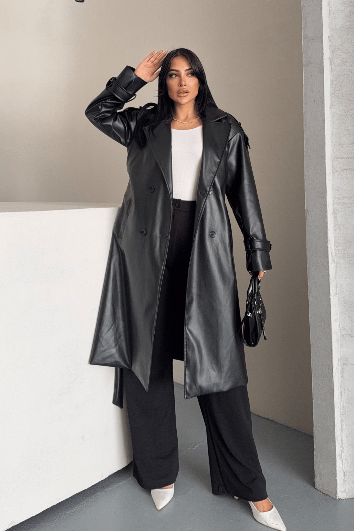 Suni Deri Kumaş Kısa Ceket - SİYAH