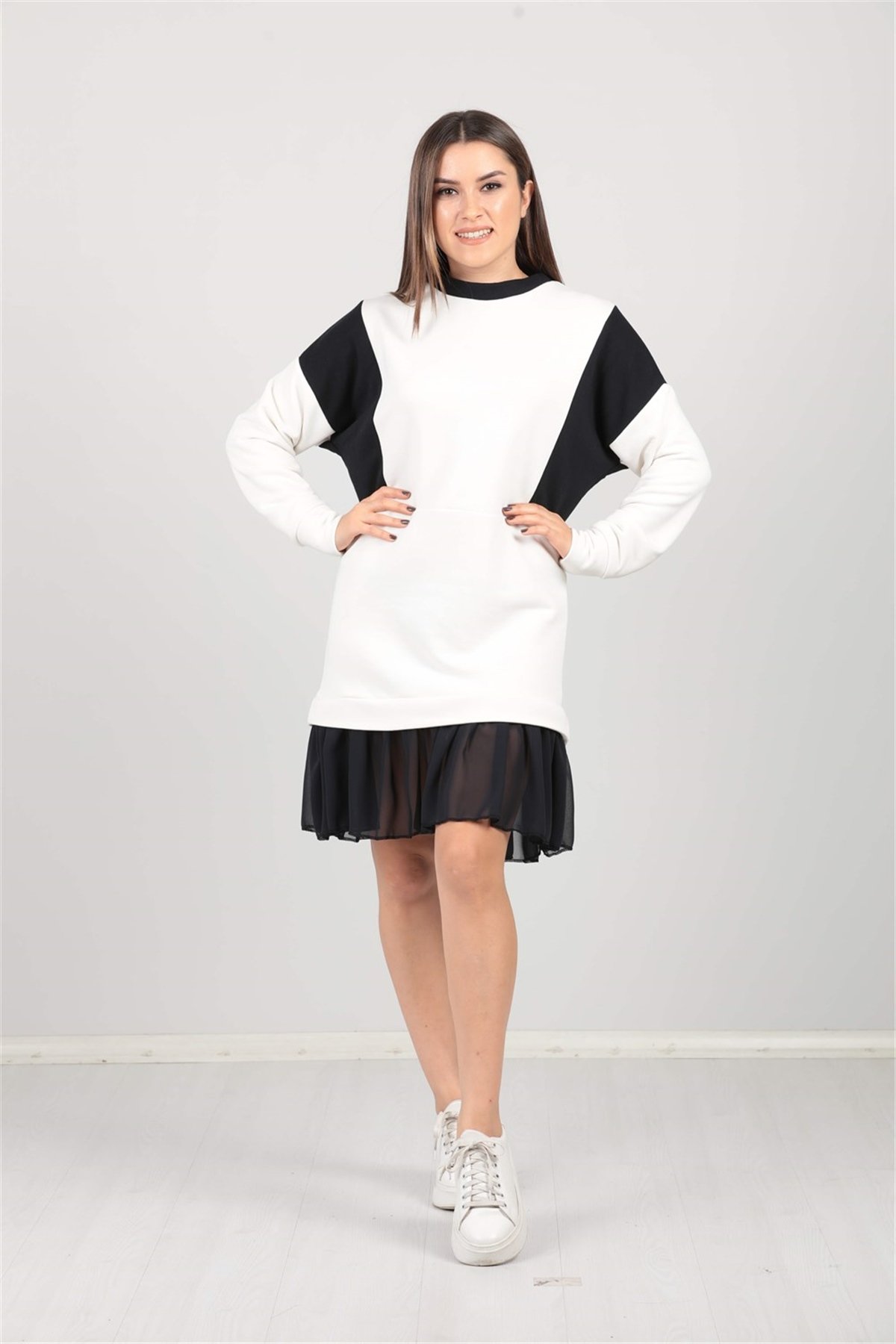 Sweatshirt Elbise - Beyaz