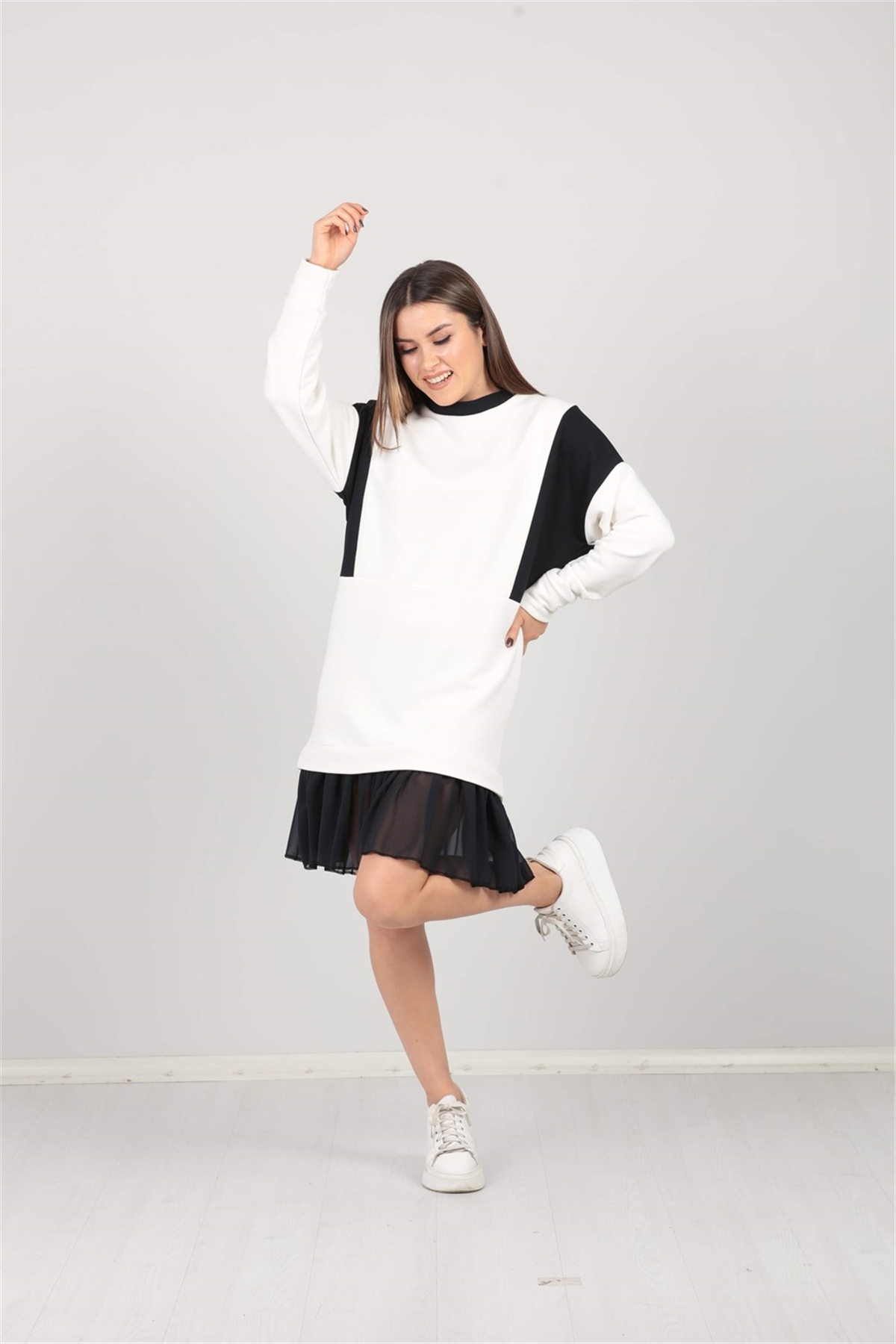 Sweatshirt Elbise - Beyaz