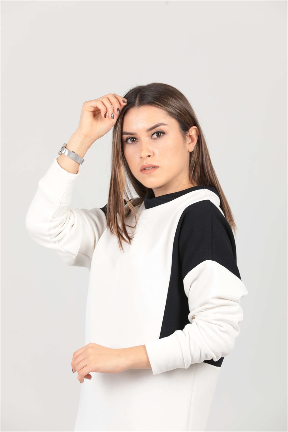 Sweatshirt Elbise - Beyaz
