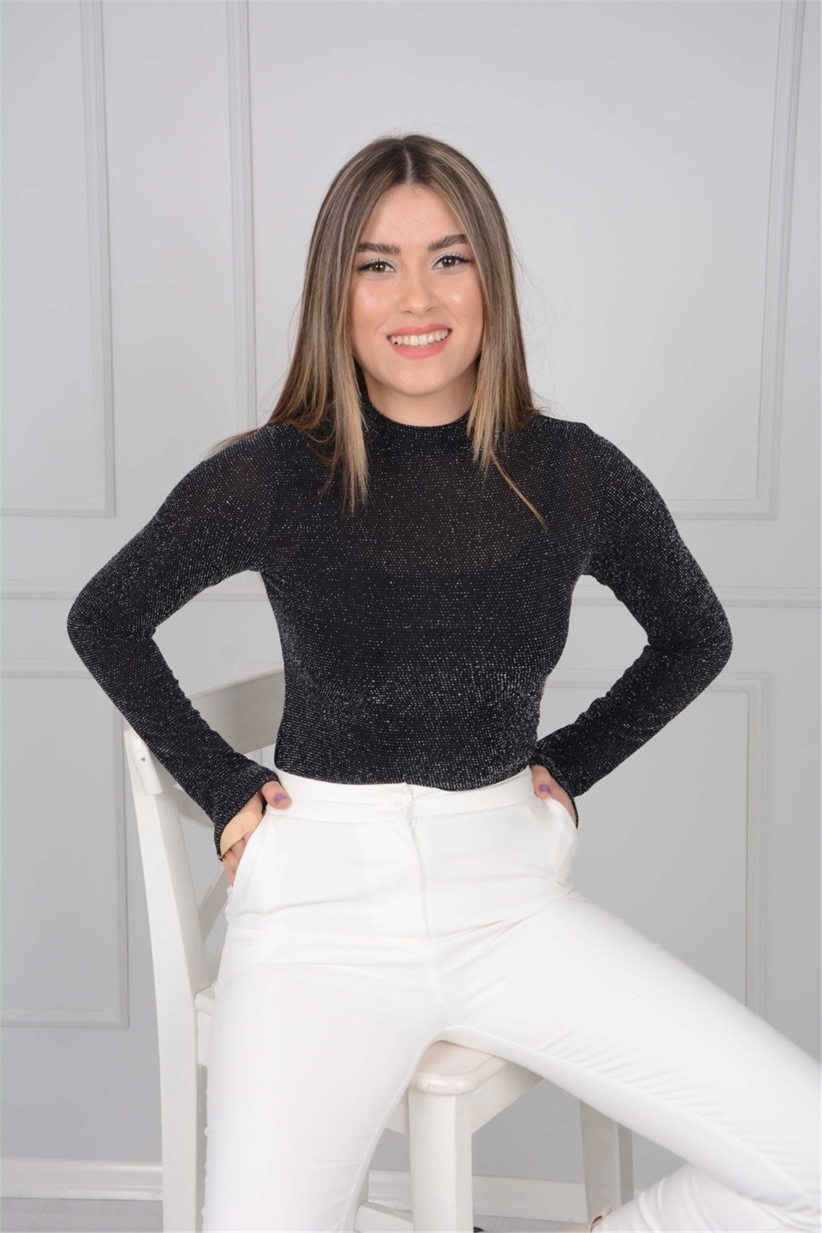 Taşlı Bluz - Siyah