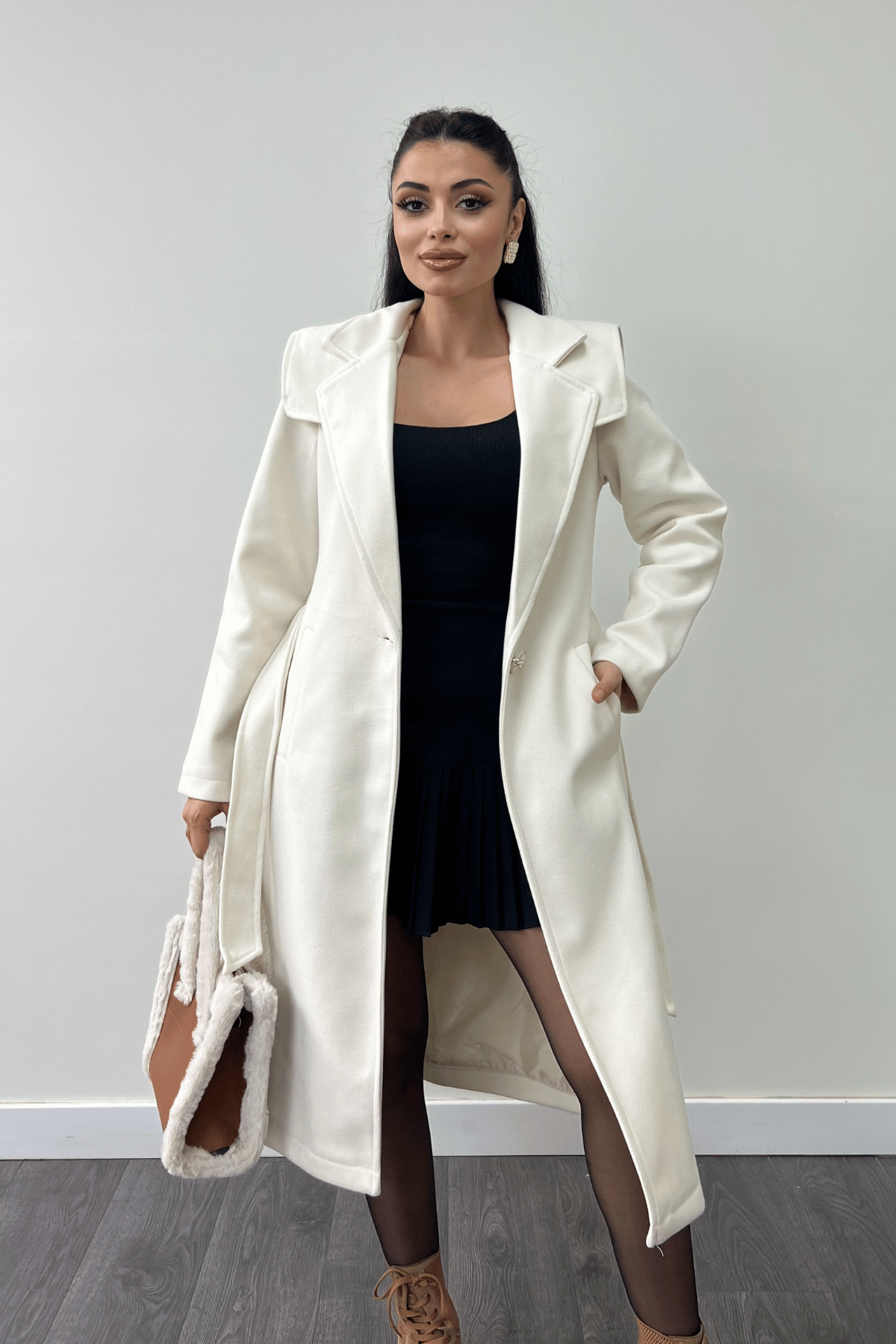 Tek Düğme Kaşe Kaban - EKRU
