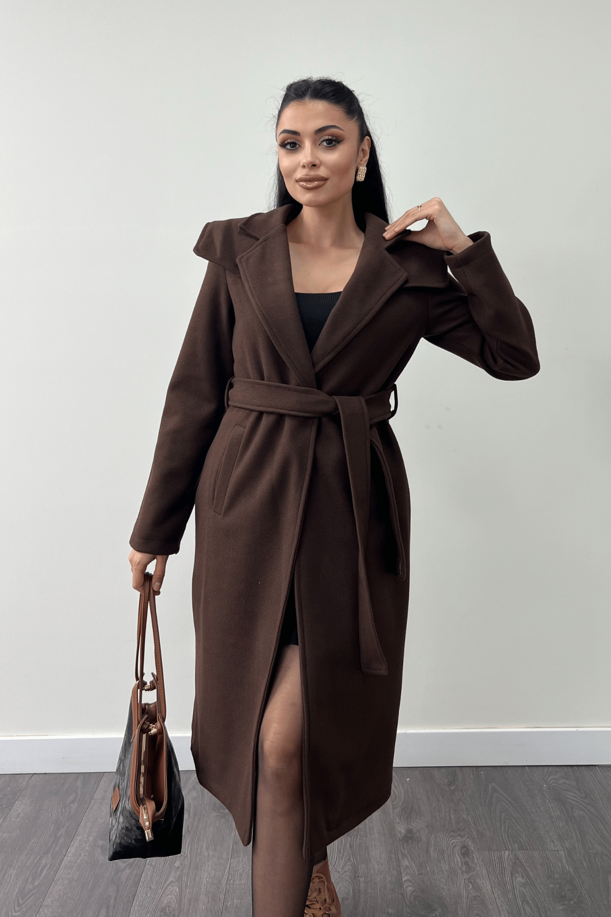 Tek Düğme Kaşe Kaban - KAHVERENGİ