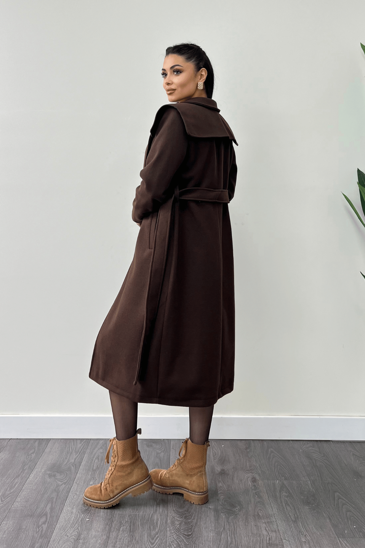 Tek Düğme Kaşe Kaban - KAHVERENGİ