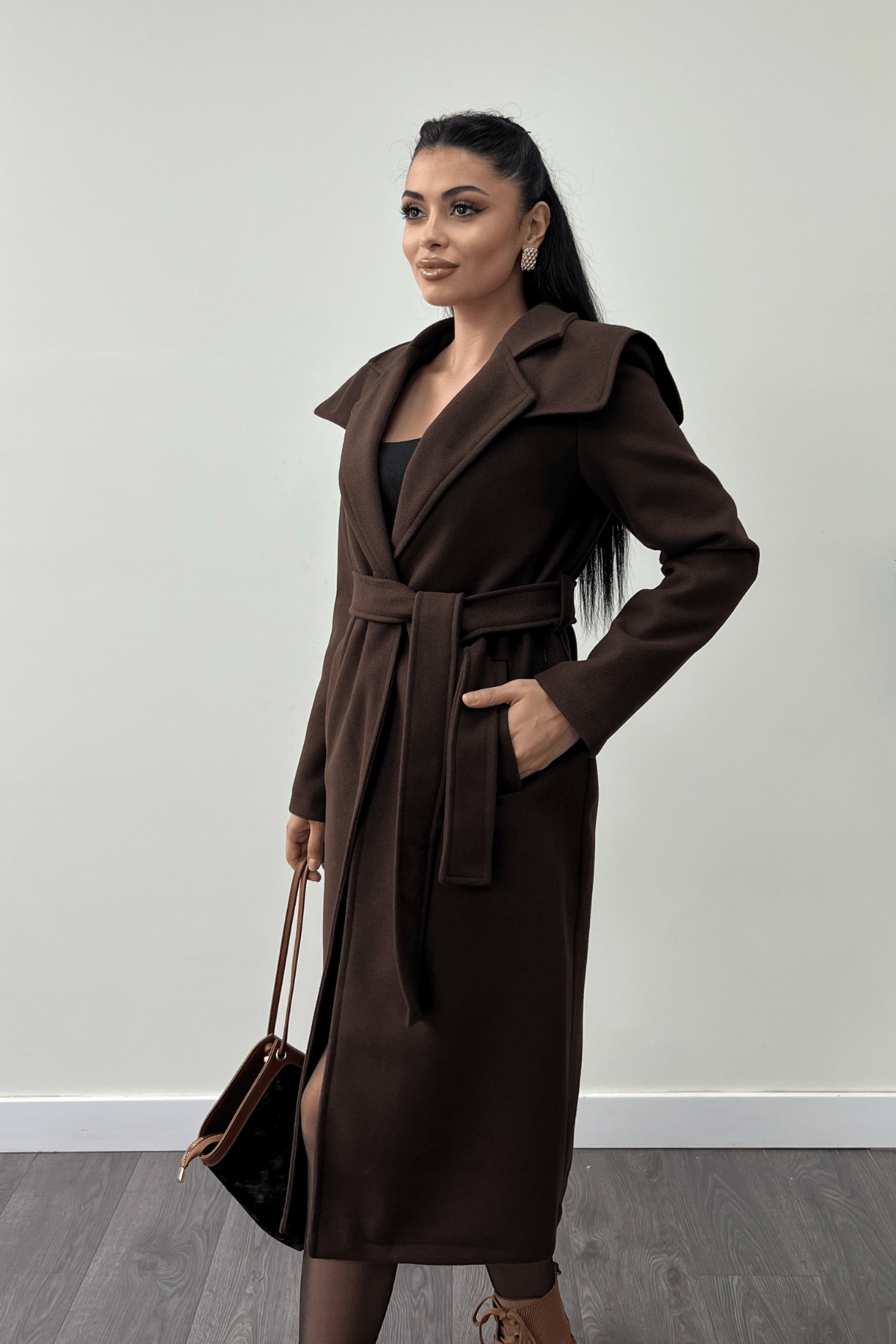 Tek Düğme Kaşe Kaban - KAHVERENGİ