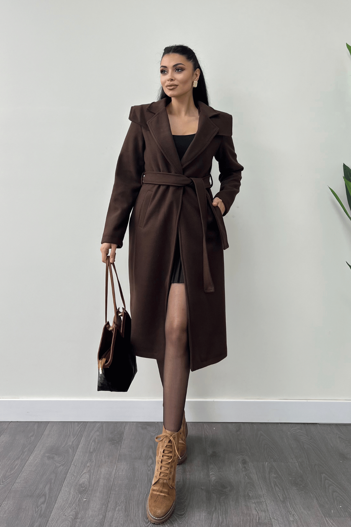 Tek Düğme Kaşe Kaban - KAHVERENGİ