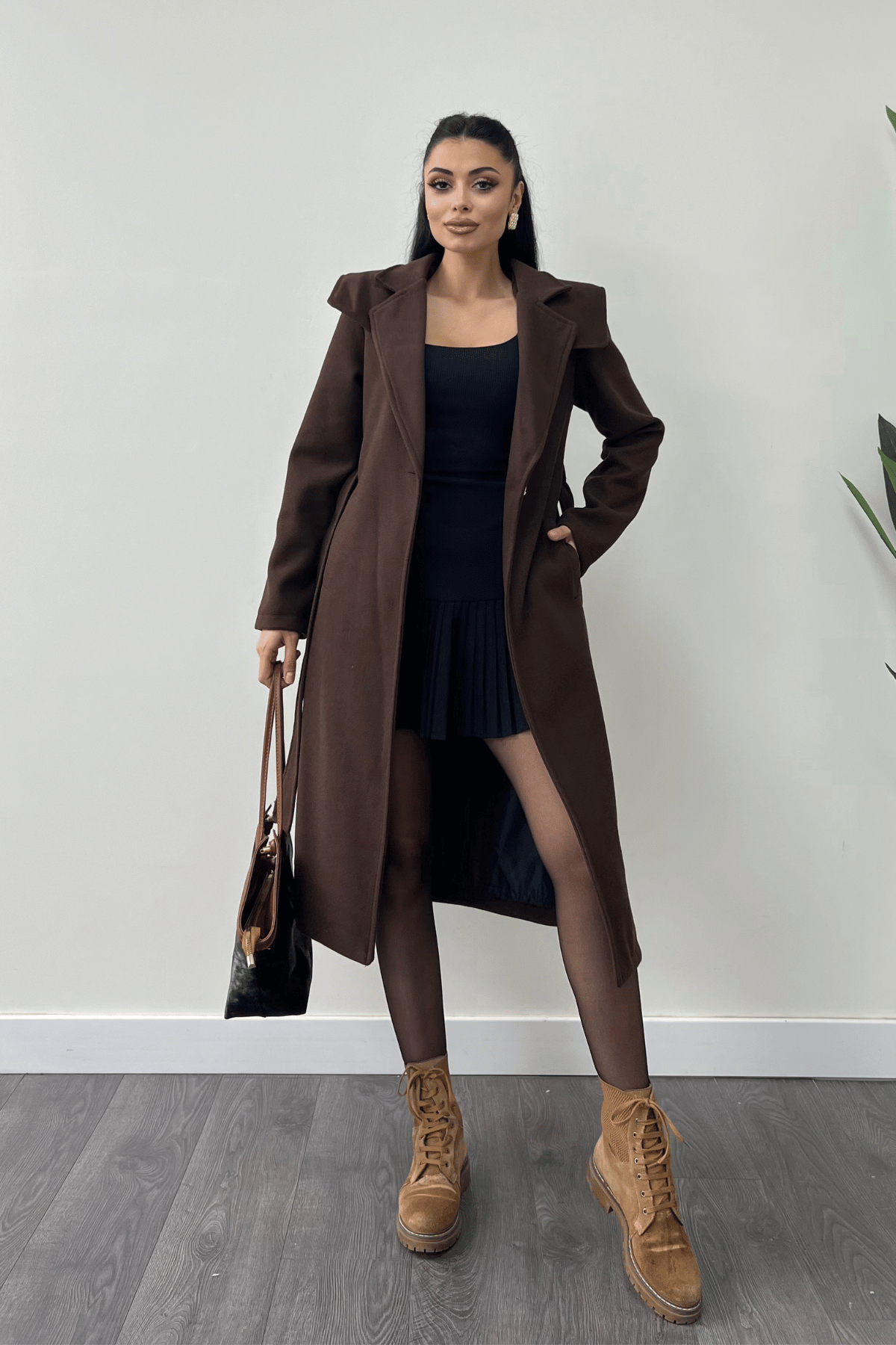 Tek Düğme Kaşe Kaban - KAHVERENGİ