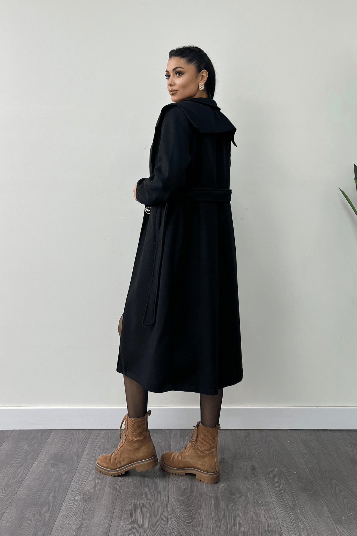 Tek Düğme Kaşe Kaban - SİYAH