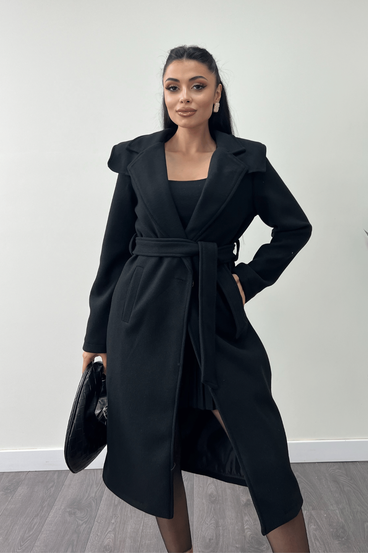 Tek Düğme Kaşe Kaban - SİYAH