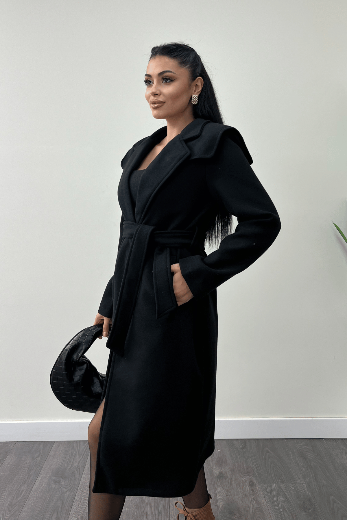 Tek Düğme Kaşe Kaban - SİYAH