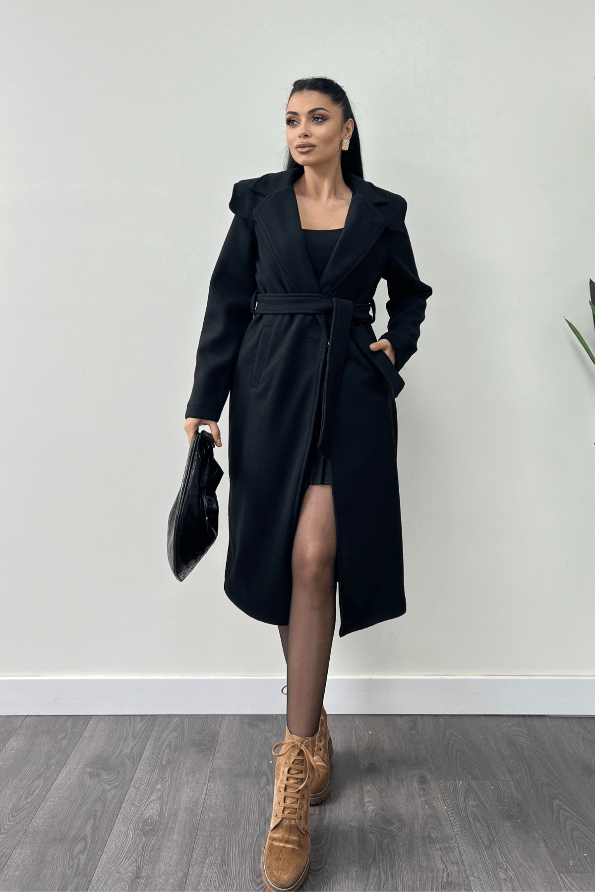 Tek Düğme Kaşe Kaban - SİYAH