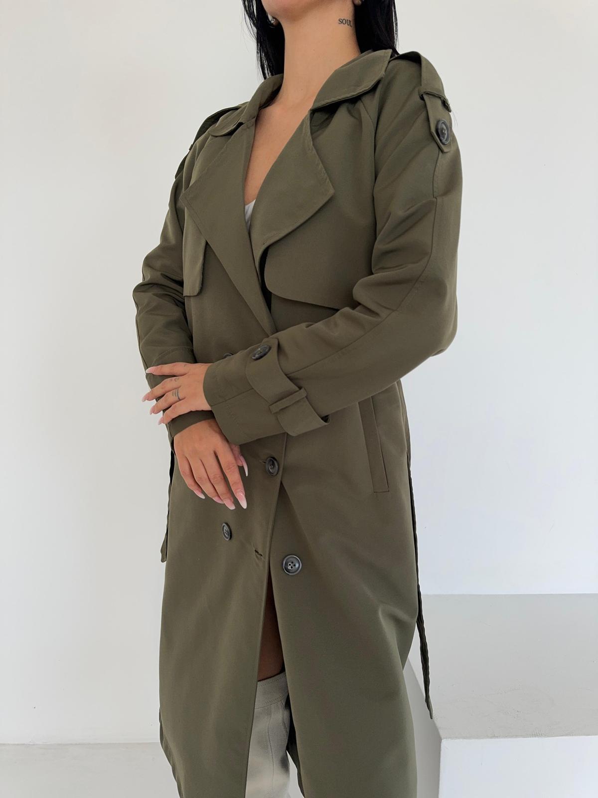 Torino Kumaş Önü Düğmeli Trençkot - HAKİ YEŞİLİ