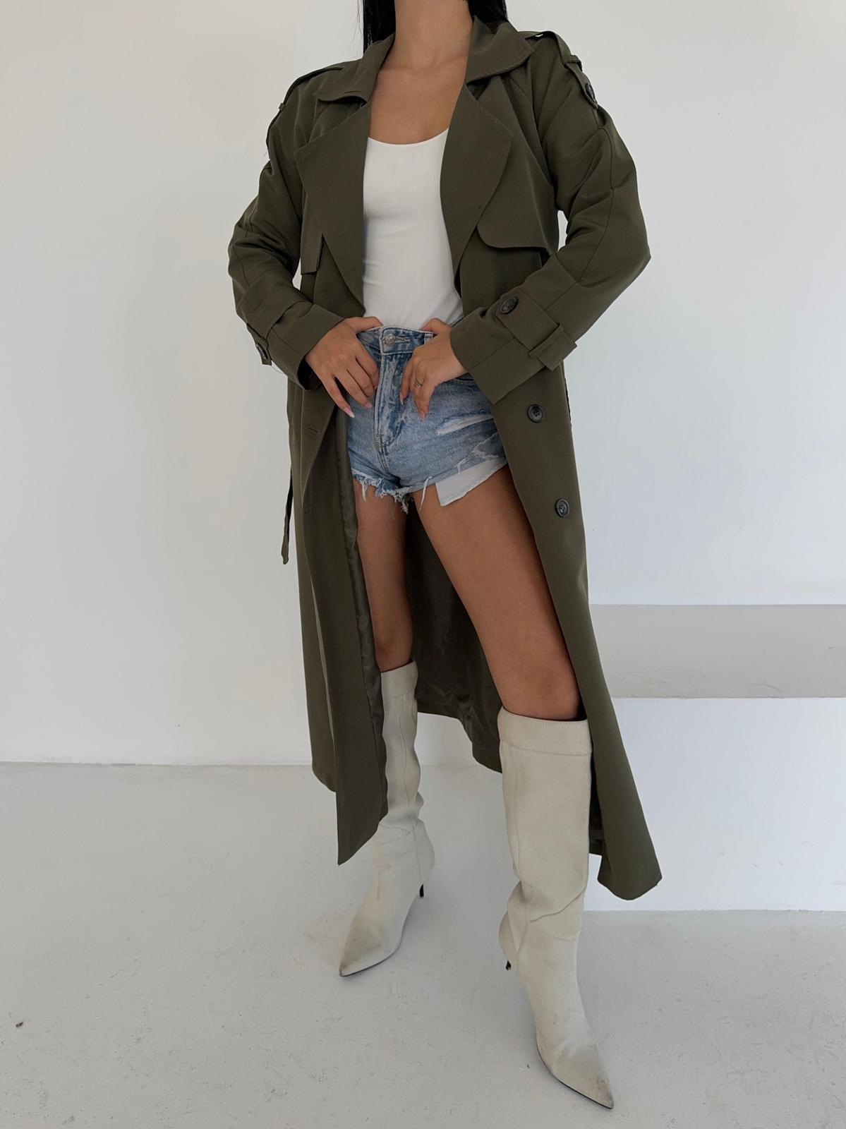 Torino Kumaş Önü Düğmeli Trençkot - HAKİ YEŞİLİ