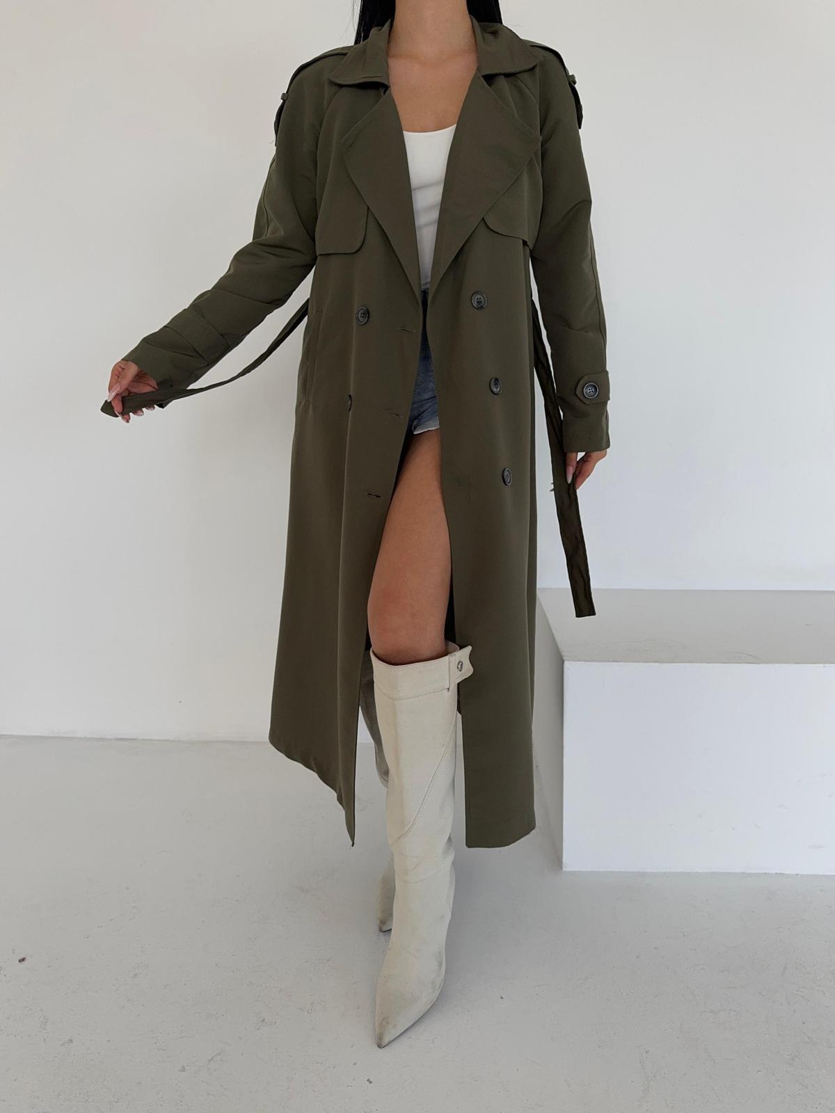 Torino Kumaş Önü Düğmeli Trençkot - HAKİ YEŞİLİ