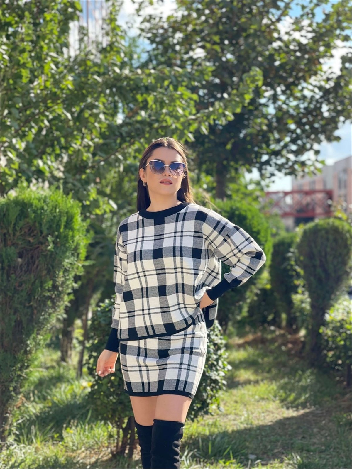 Triko Kumaş Etek Bluz Takım - Siyah