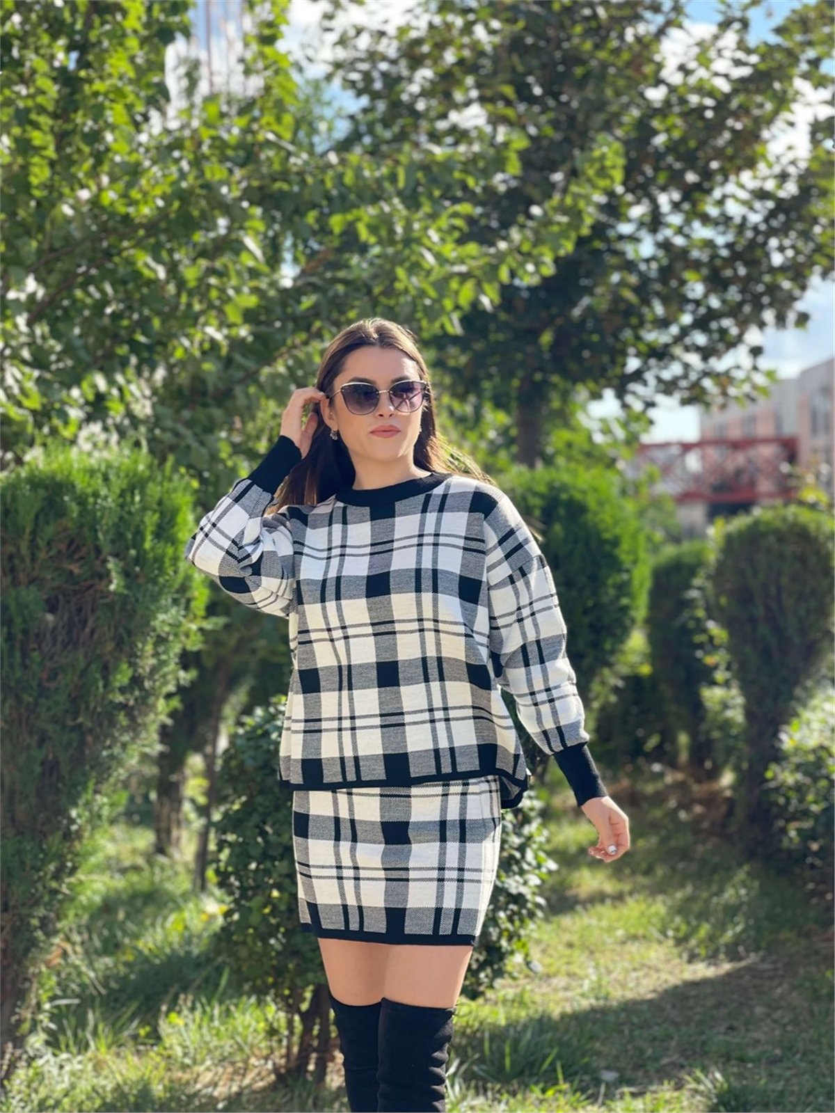 Triko Kumaş Etek Bluz Takım - Siyah
