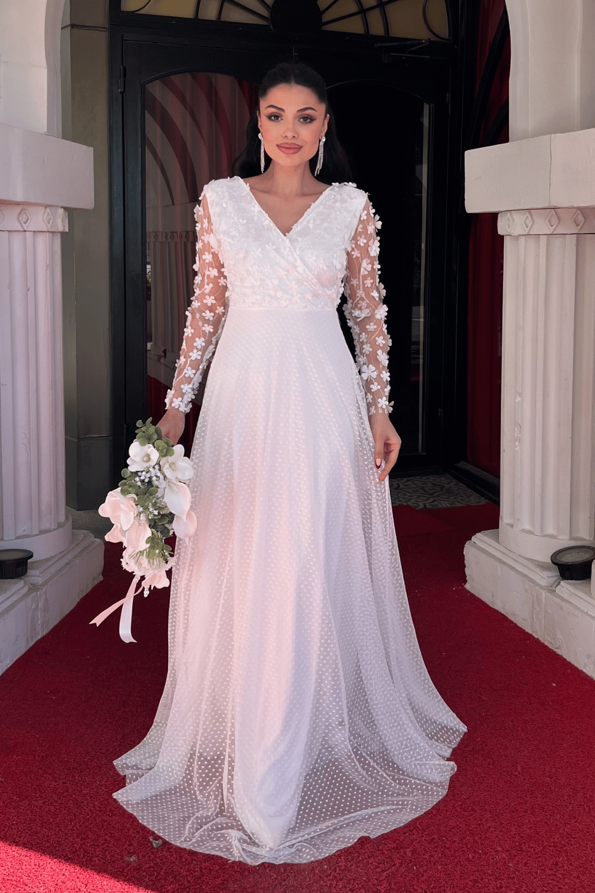 3D Floral  Dress - White