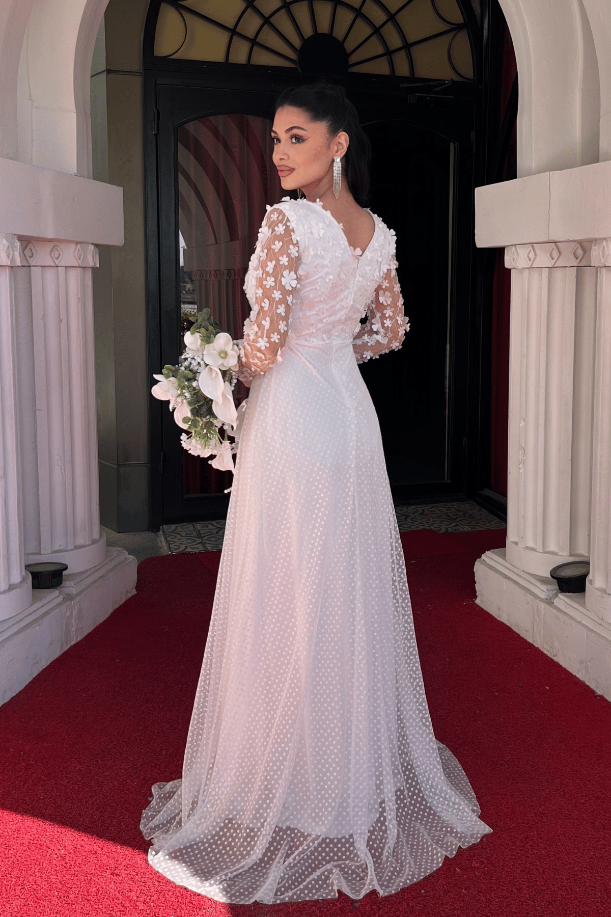 3D Floral  Dress - White
