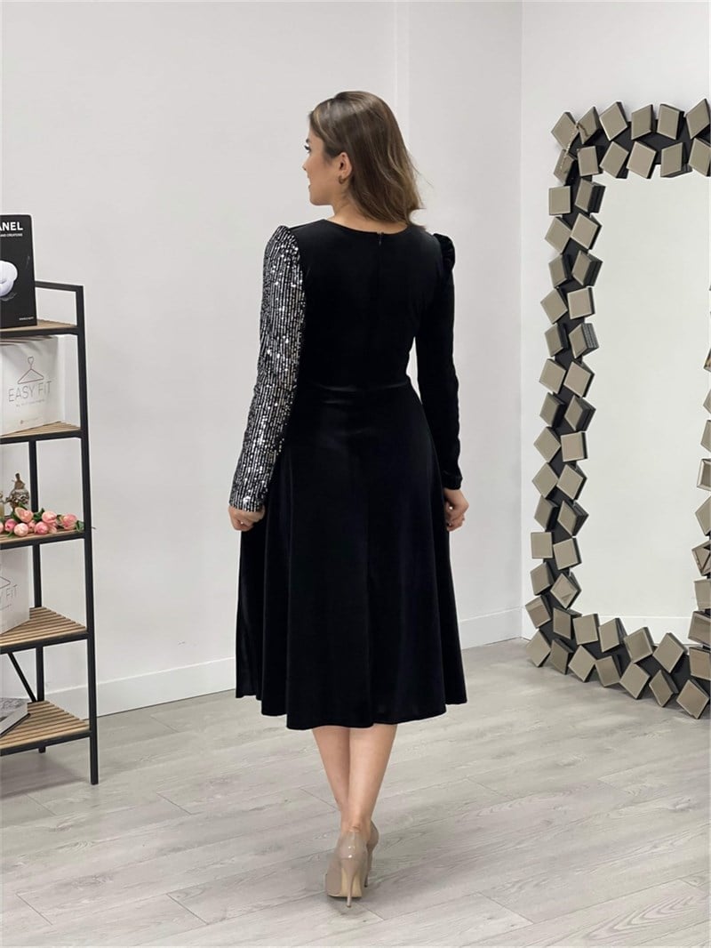 Top sequin lower velvet dress - silver