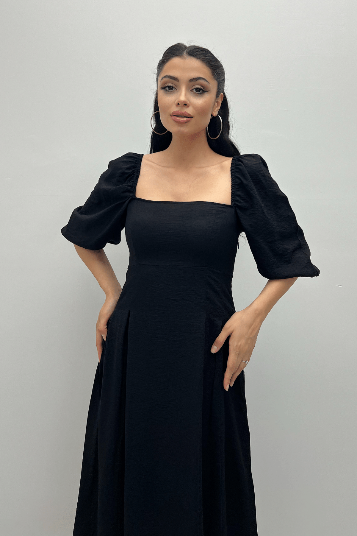 Viscon Fabric Midi Dress - Black