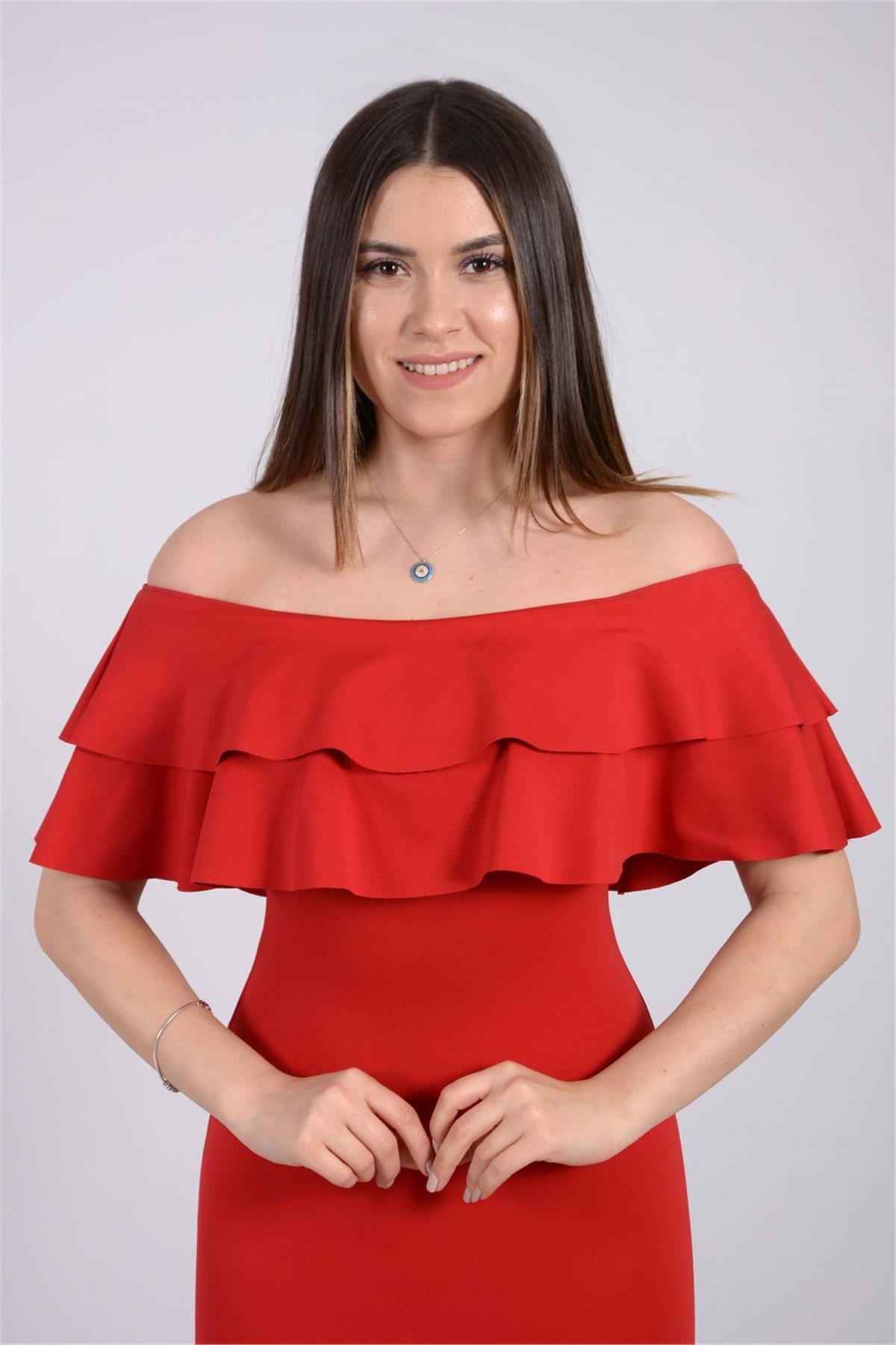 Volanlı Elbise - Kırmızı