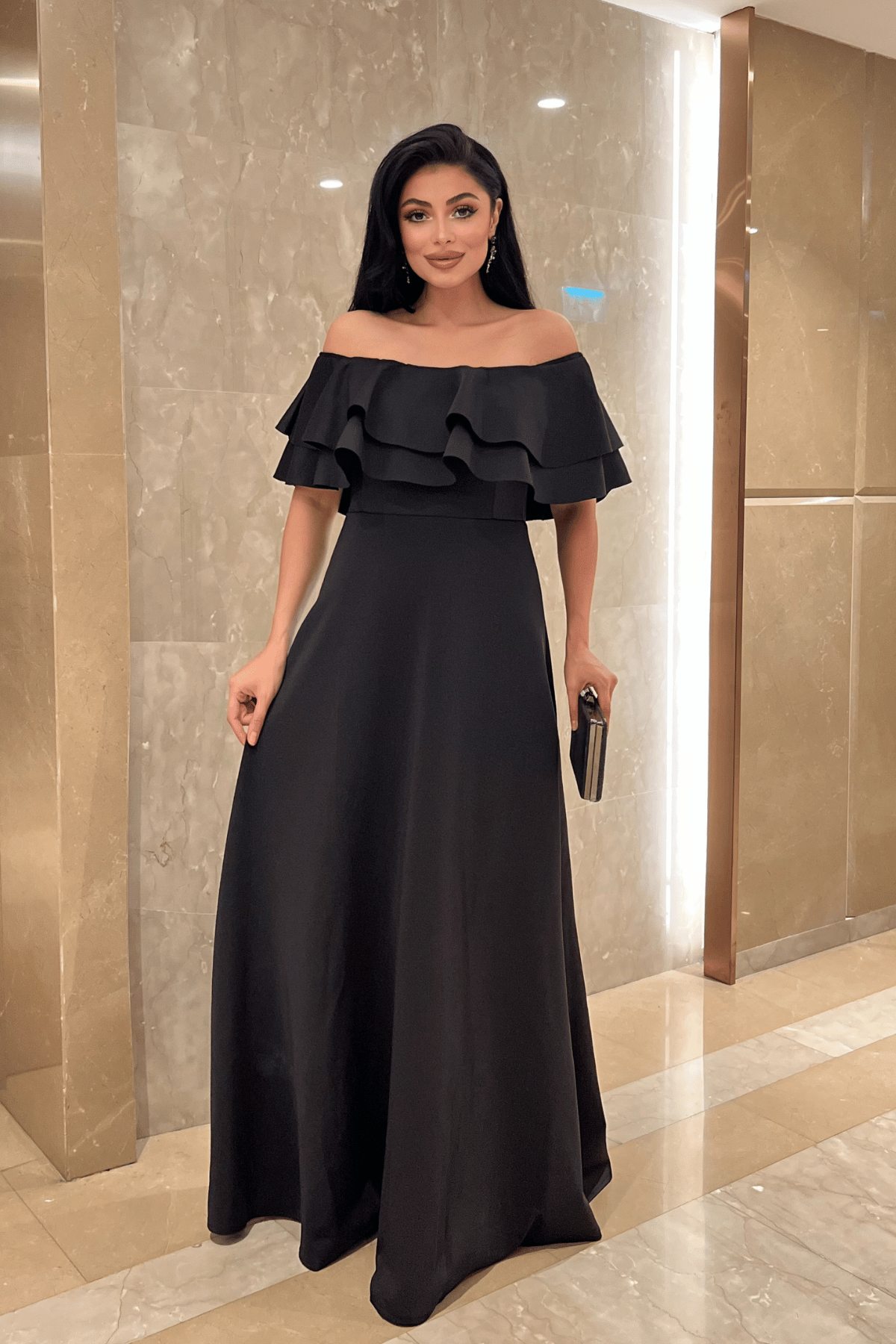 Volanlı Elbise - Siyah