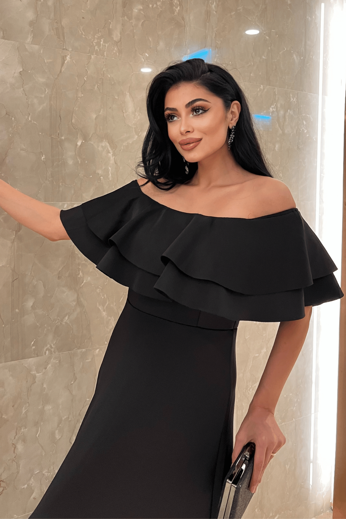 Volanlı Elbise - Siyah